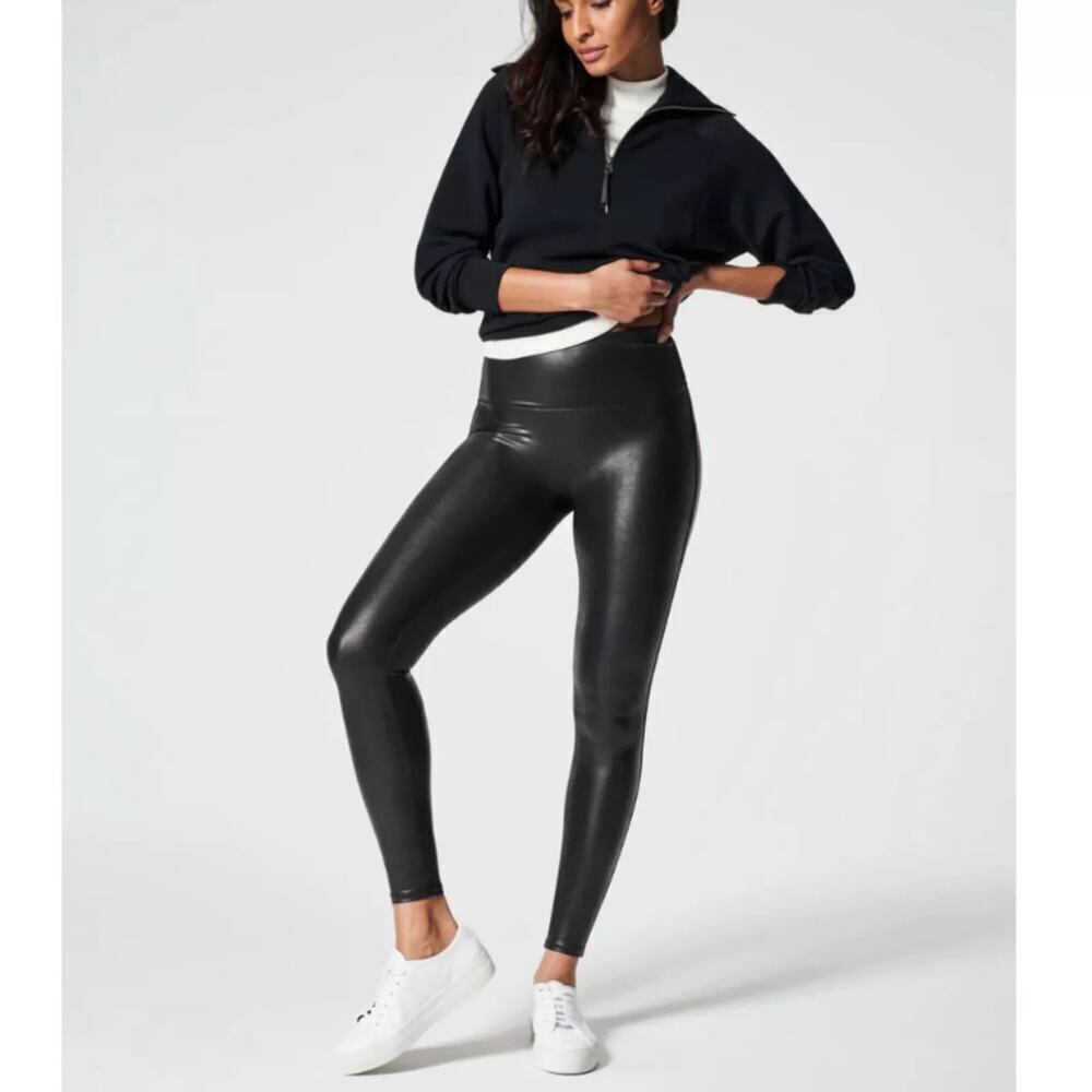 Spanx Smoothing Faux Leather Ankle Compression Leggings Black Size 3X NWT